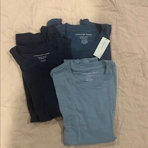 American Eagle Outfitters Short Sleeve Tees - Navy and Light Blue